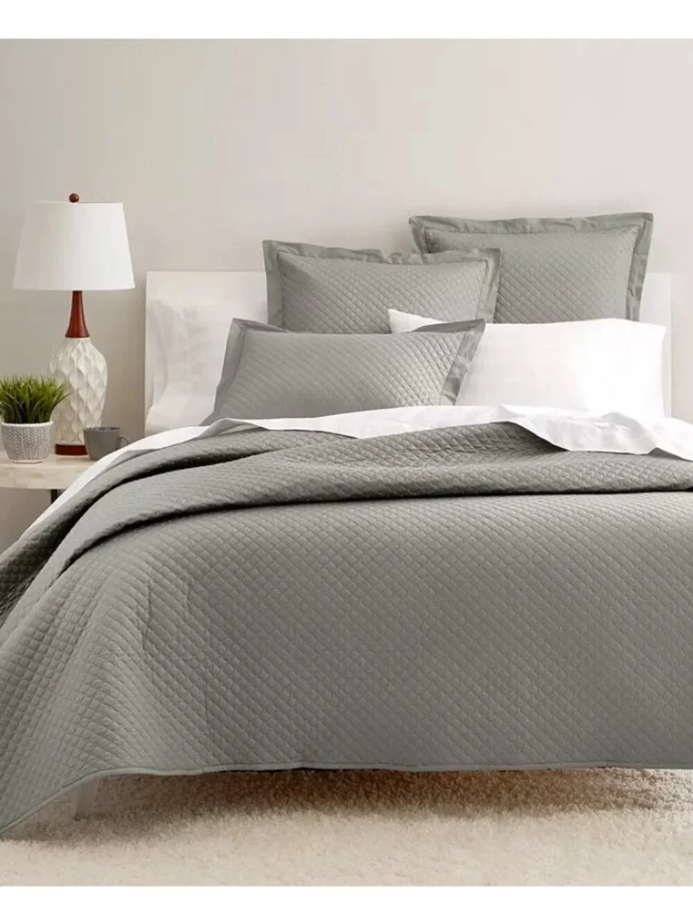 Charter Club Quilted Cotton 3-Pc Coverlet Set Full/Queen Diamond Pattern MSRP $2